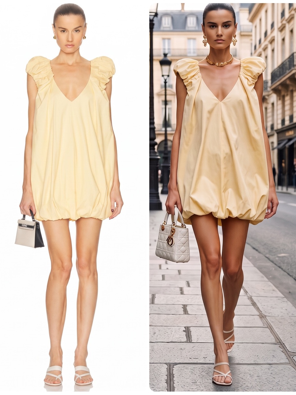 Caroline Constas Aerin Cotton Butter Yellow Puff Bubble Mini Dress NWT $395